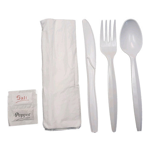 cs. 250 CUTLERY KIT, SPOON, FORK, KNIVE,NAPKIN, SALT & PEPPER