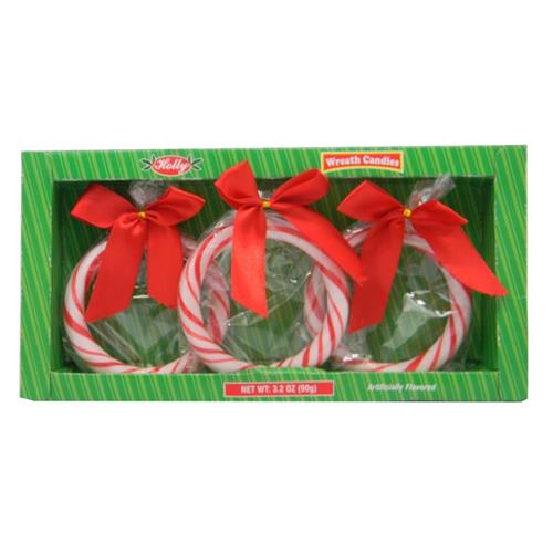 3pk Holly Candy Cane Wreath