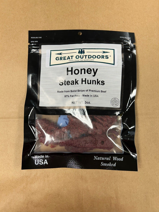 GREAT OUTDOORS HONEY HUNKS BEEF JERKY 3OZ