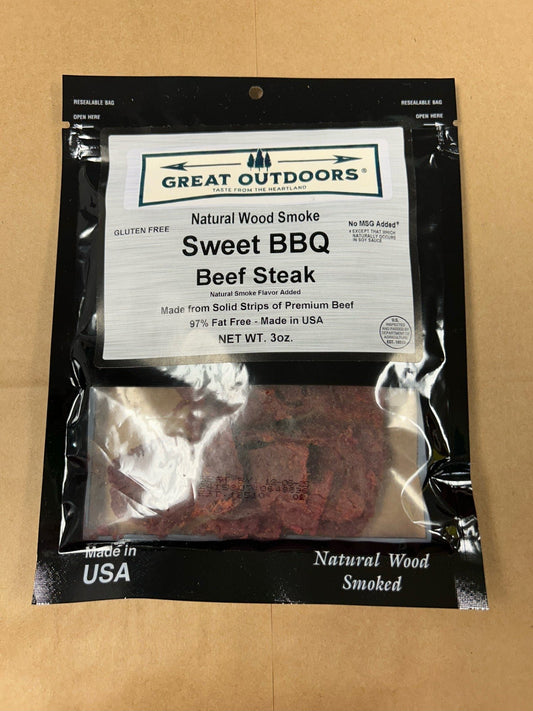 GREAT OUTDOORS SWEET BBQ BEEF JERKY 3OZ