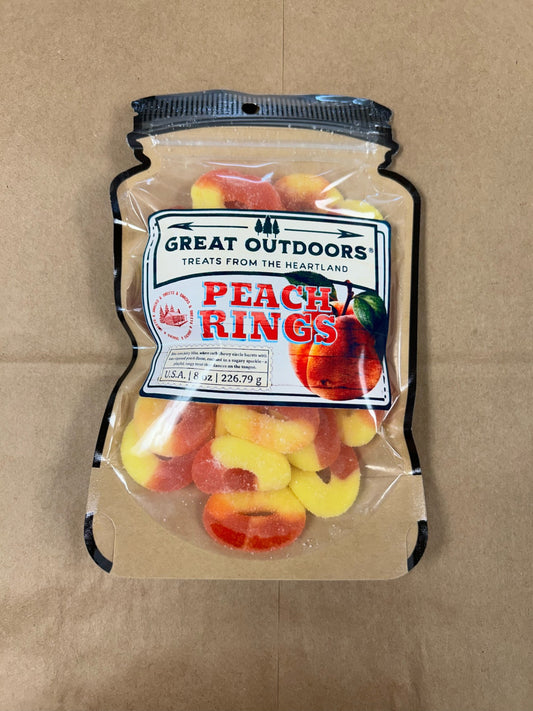 GREAT OUTDOORS PEACH RINGS 8OZ