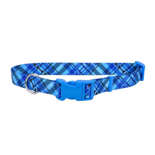 PLAID BONE DOG COLLAR 10''-14''